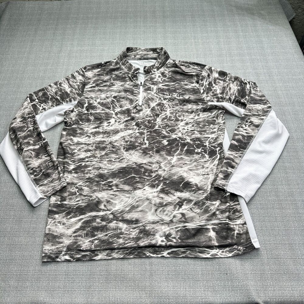 Huk Performance 1/4 Zip Men Medium Mossy Oak Elements Agua Grey Fishing Outdoor*